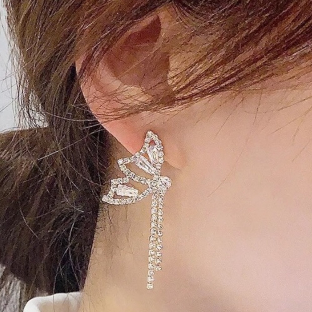 NEW 14K Gold Plated Emerald Cut Diamond Butterflies